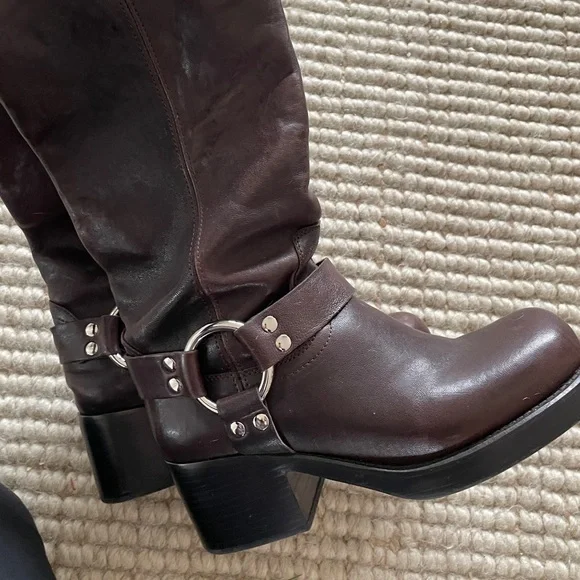 Jeffery Campbell REFLECTN Harness Brown Leather Moto Boots - Picture 11 of 16